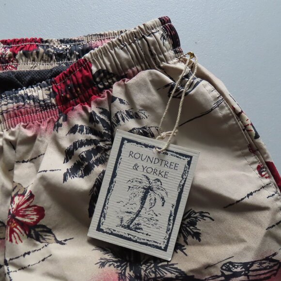 New Roundtree & Yorke Mens Swim Trunks Large Mesh Lined Beach Tropical Palm Tree - Picture 3 of 9